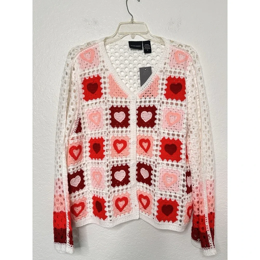 LIV LOS ANGELES Boho Heart Crochet Sweater‎ Cardigan
